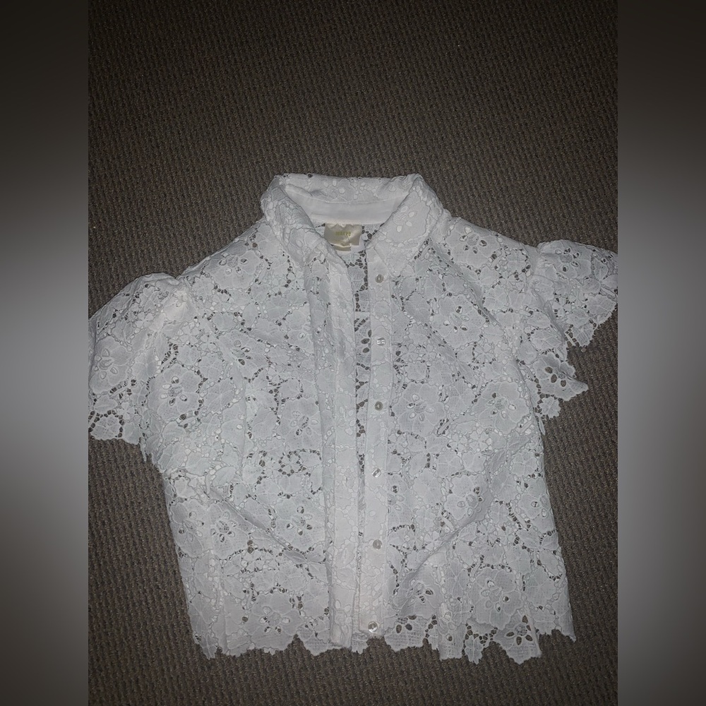 Anthropologie White Button Down Shirt with Lace Details